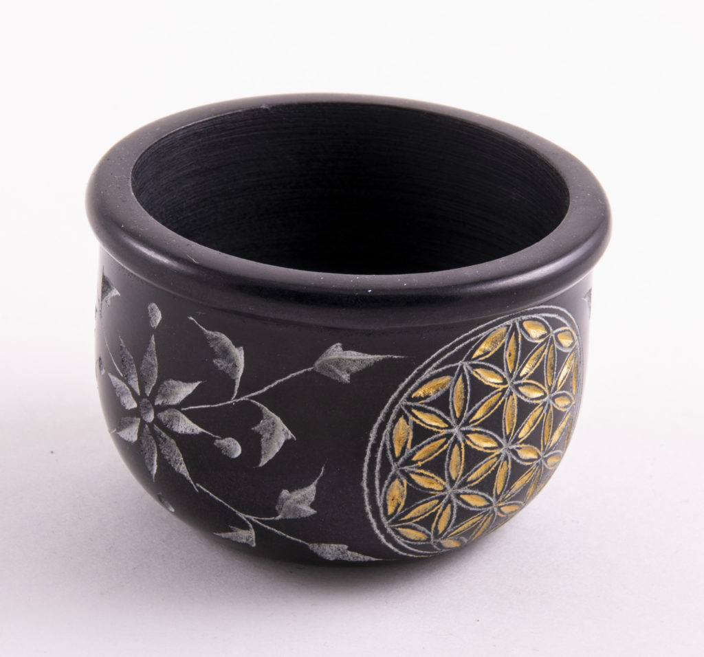 Räucherschale Blume des Lebens schwarz/gold